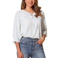 thumbnail image 4 of INSPIRAR CHIC Blusa Bohemia para Mujeres con Estampado Floral, Cuello con Cinta, Manga 3/4, Tops Casual S Blanco Azul, 4 of 6