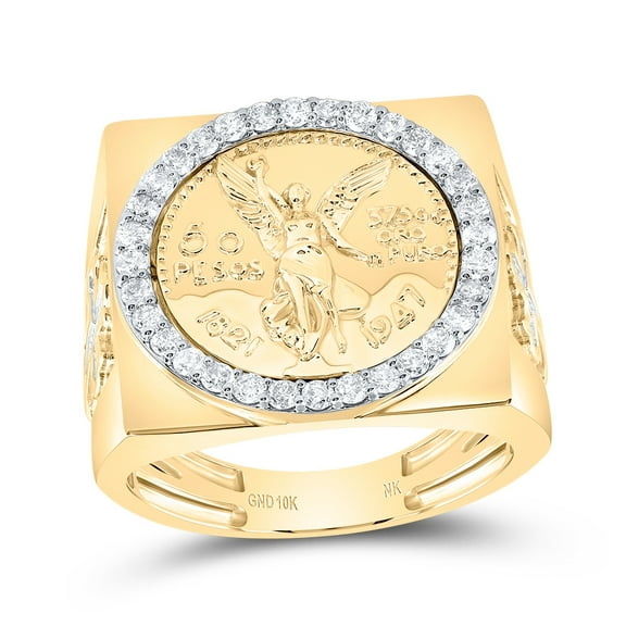 10kt Yellow Gold 5/8 Cttw Diamond Centenario Mens Ring, Men Size: 8-12