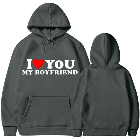 skpabo I LOVE YOU MY BOYFRIEND Sweatshirt for Women Long Sleeve Hooded Sweater Casual Outwear Blouse Tops Co-ed Hooded Fashion Fleece Pocket Sweatshirt Jacket