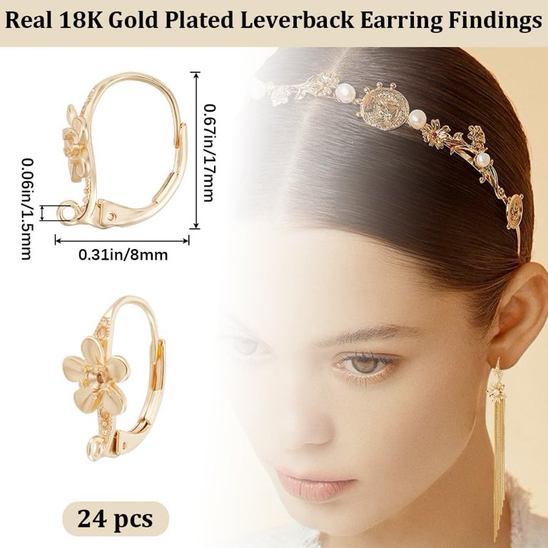 24Pcs Leverback Earring Findings 18K Gold Plated Brass French