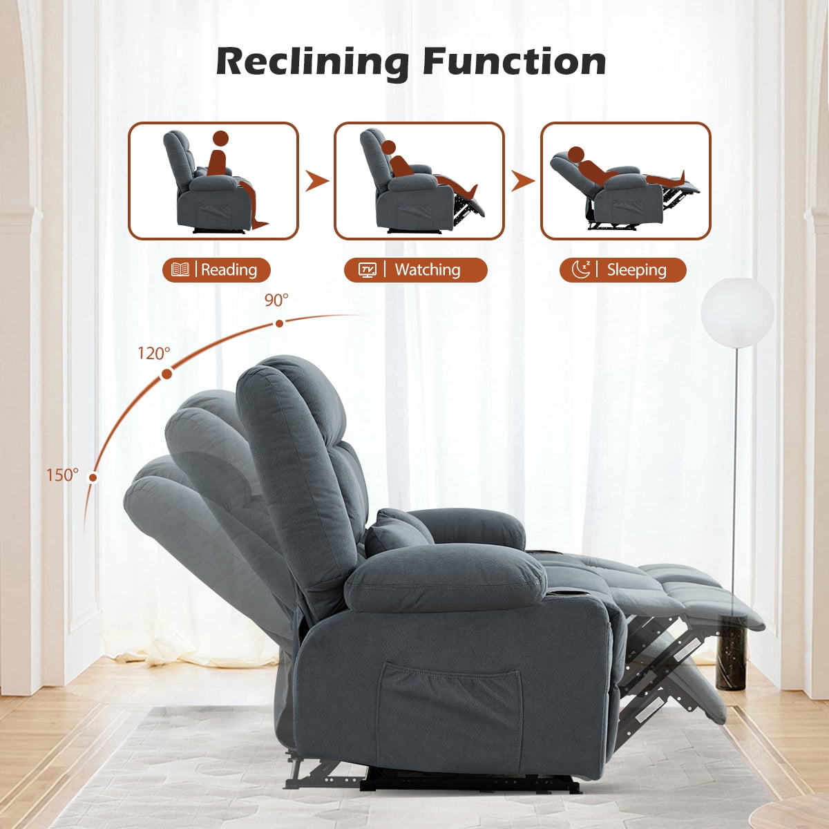 MAYEERTY Recliner Loveseat with Cup Holders, Manual Reclining Sofa Love Seat for Living Room