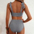 thumbnail image 4 of QURATI Swimwear Womens Bikini Sets 2 Piece Striped Swimsuits Tie Bow Shoulder High Waisted Summer Beach Bathing Suits Black L, 4 of 9