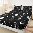 thumbnail image 4 of Homewish Halloween Skull Silhouette Bed Sheets for Kids, Black White Star Moon Full Size Sheets, 4 Pieces, 1 Flat Sheet, 1 Fitted Sheet and 2 Pillowcases, 4 of 5