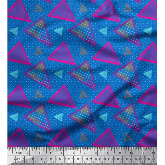 Soimoi Blue Velvet Fabric Triangle Geometric Printed Fabric 1 Yard 58 Inch Wide