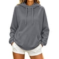 thumbnail image 2 of Plain Hoodies for Women Long Sleeve Drawstring Loose Casual Hooded Sweatshirt with Pockets Pullover Tops Fall Winter Clothes, 2 of 5