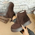 thumbnail image 5 of Women's Retro Suede Fringe Ankle Boots Slip On Wide Toe Box Snow Booties Platform Fleece Lined Non Slip Dress Shoes, 5 of 6