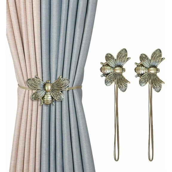 Curtain Holdbacks Gift Set of 2, Resin Magnetic Curtain Tiebacks Brown Flying Bee Curtain Holders, Decorative Curtain Ties for Drapes, Outdoor Home Office Curtain Farmhouse, Decorative Accessories