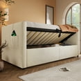 thumbnail image 2 of Euroco Upholstered Twin Size Daybed with Hydraulic Storage, Sofa Bed with USB Charging Station, Beige, 2 of 20