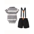 thumbnail image 6 of CARETOO Baby Boy Clothes Suits Formal Shirt Striped Shorts Suspender Pants 0-18 Months Cotton Fabric, 6 of 15