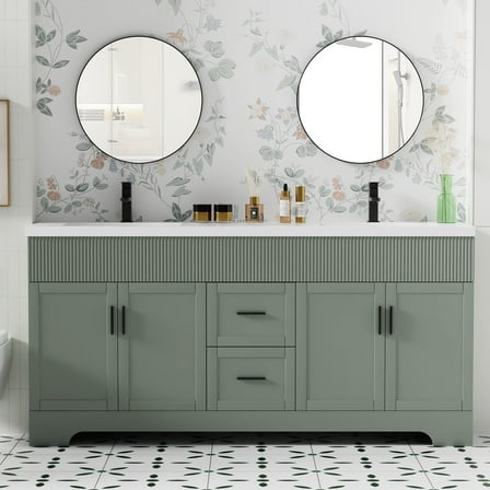 72" Freestanding Double Sink Bathroom Vanity Set With Resin Top, Hand-Painted, EPA Certificate