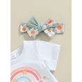 thumbnail image 6 of Bslissey Baby Girls 3Pcs Summer Outfits Short Sleeve Letter Rainbow Print Romper + Flower Print Shorts + Headband 3M 6M 12M 18M Infant Cute Casual Shorts Set, 6 of 8