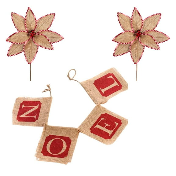 3pc Burlap Christmas Garland and Poinsettia Set - for Winter Decor - Factory Direct Craft