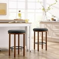 thumbnail image 2 of Counter Stool Chair, Set of 2, Walnut Charcoal Gray, Fabric, Wood, Bar Pub Cafe Bistro Dining Kitchen Hospitality Restaurant, Modern Contemporary HB36720, 2 of 8
