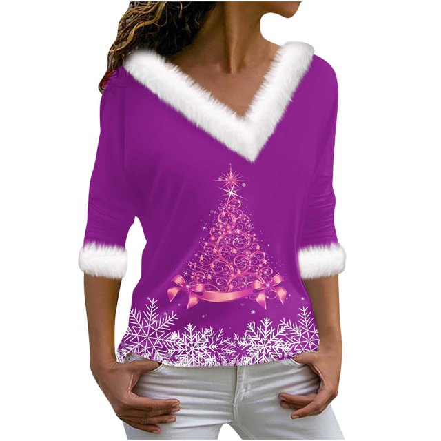 yilyih Blouses pour Femmes, Pull Imprimé à Col en V Manches Longues