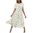 thumbnail image 2 of gljltg Women's Casual Flower Print Flowy Tiered Maxi Dress with Side Pockets, Polyester Spandex Lightweight Breathable Summer Winter, Beach Travel Work Party Outfit, Easy Care Washable, 2 of 6