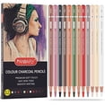 thumbnail image 2 of PANDAFLY Professional Colored Charcoal Pencils Drawing Set, Skin Tone Colored Pencils, Pastel Chalk Pencils for Sketching, Shading, Coloring, Layering & Blending, 12 Colors, 2 of 4