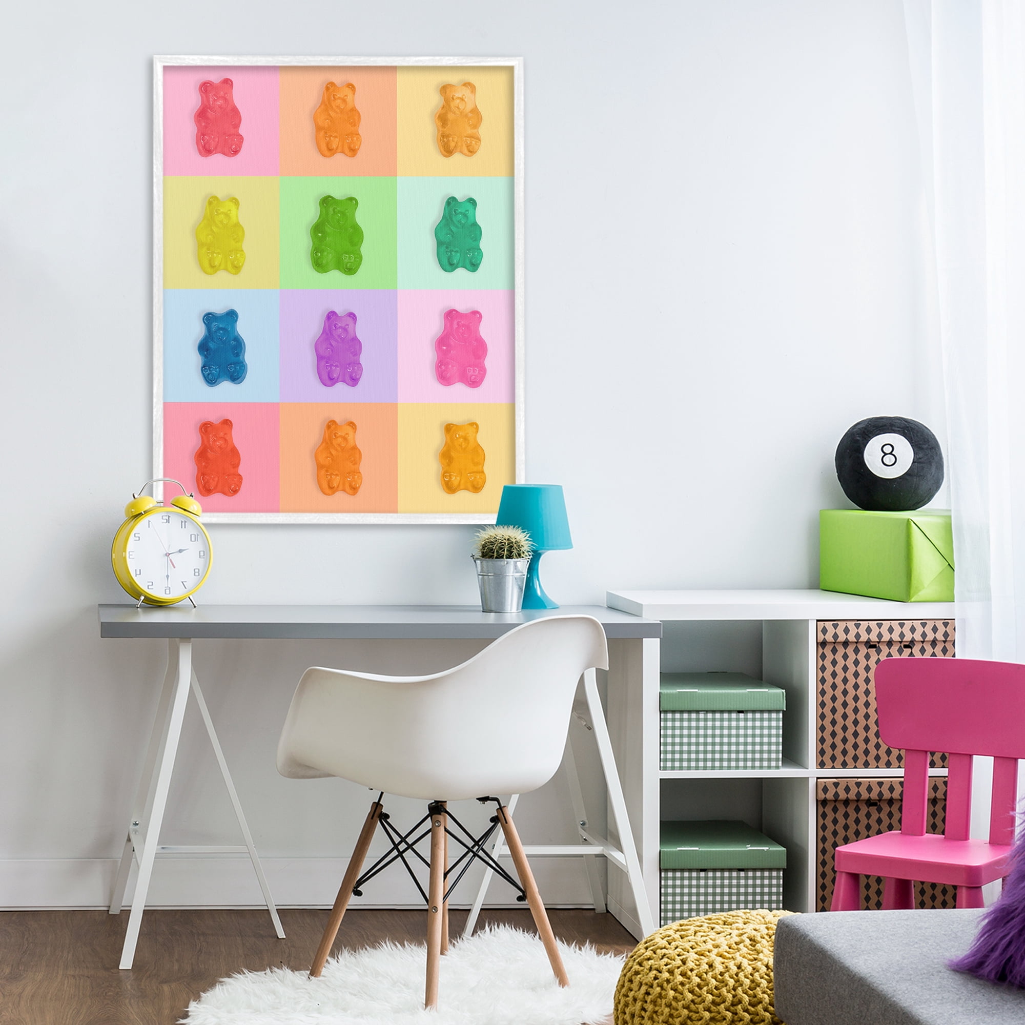 Stupell Industries Rainbow Gummy Bear Candy Grid White Framed Giclee Art, design by LISH Creative