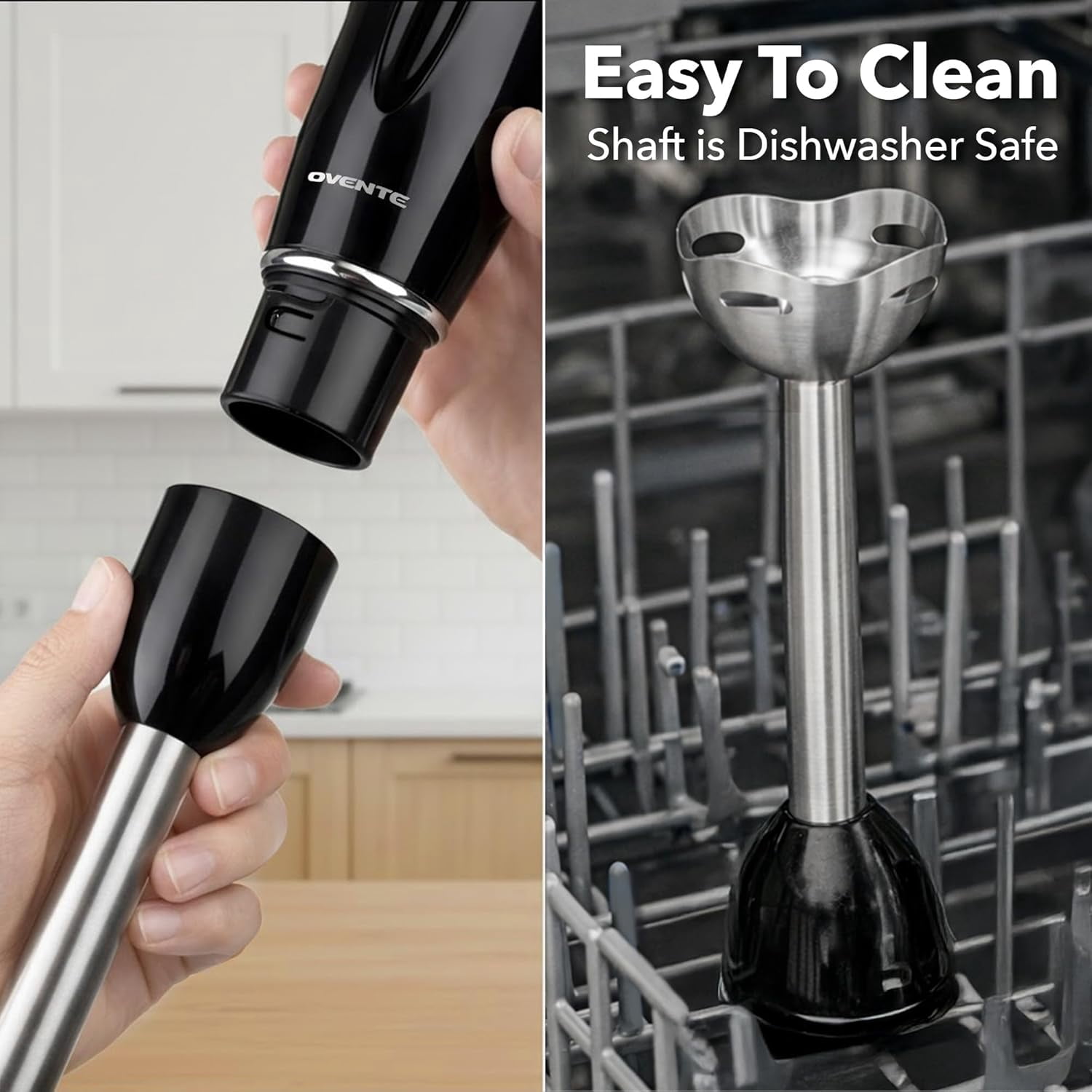 OVENTE Immersion Hand Blender, 300W Electric Handheld Stick Mixer with 2 Mixing Speeds and Stainless Steel Blades for Smoothies, Purees & Baby Food, Black HS560B