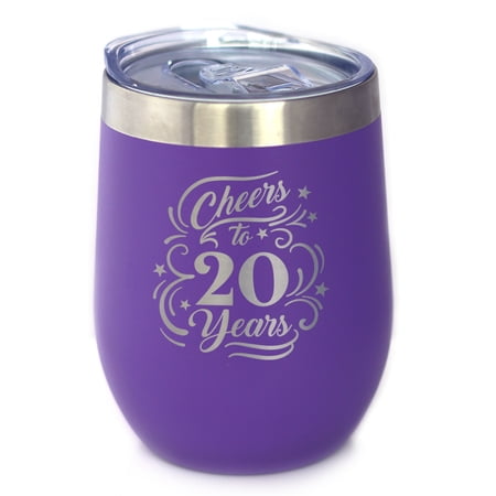 Bevvee Insulated Wine Tumbler 12 oz Cheers 20 Years Gifts for 20th Anniversary Celebrations Tumblers