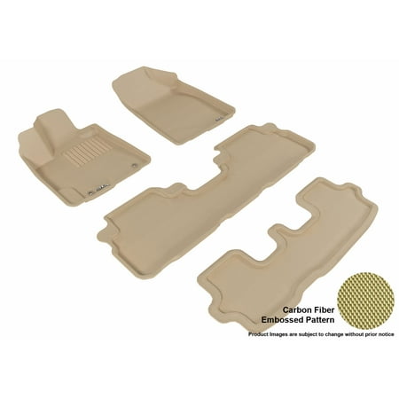 3D MAXpider 2008-2013 Toyota Highlander Hybrid Front, Second, & Third Row Set All Weather Floor Liners in Tan with Carbon Fiber