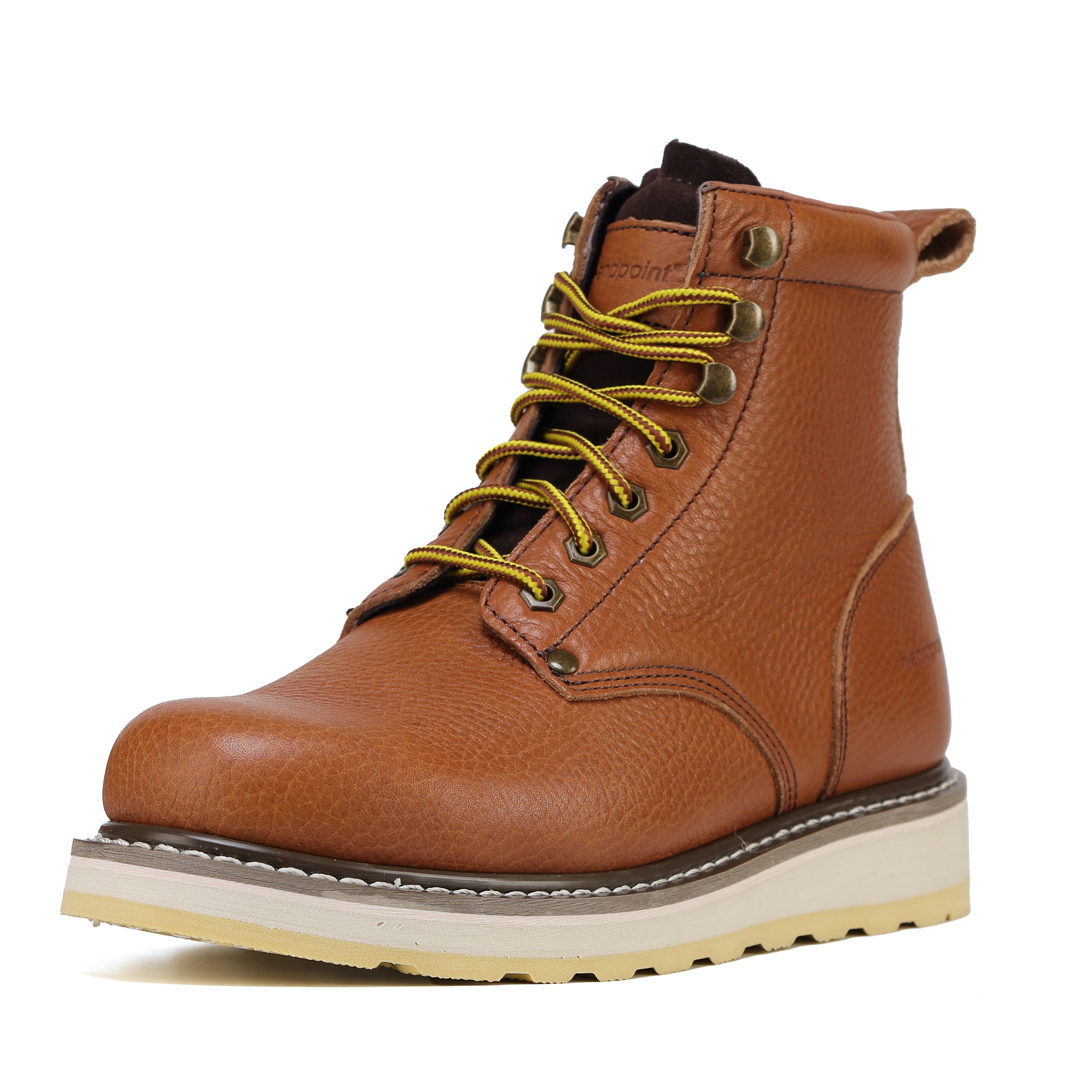 HANDMEN Men's Classic Slip-On Soft Toe Work Boots - Brown Leather, EE Width 84985