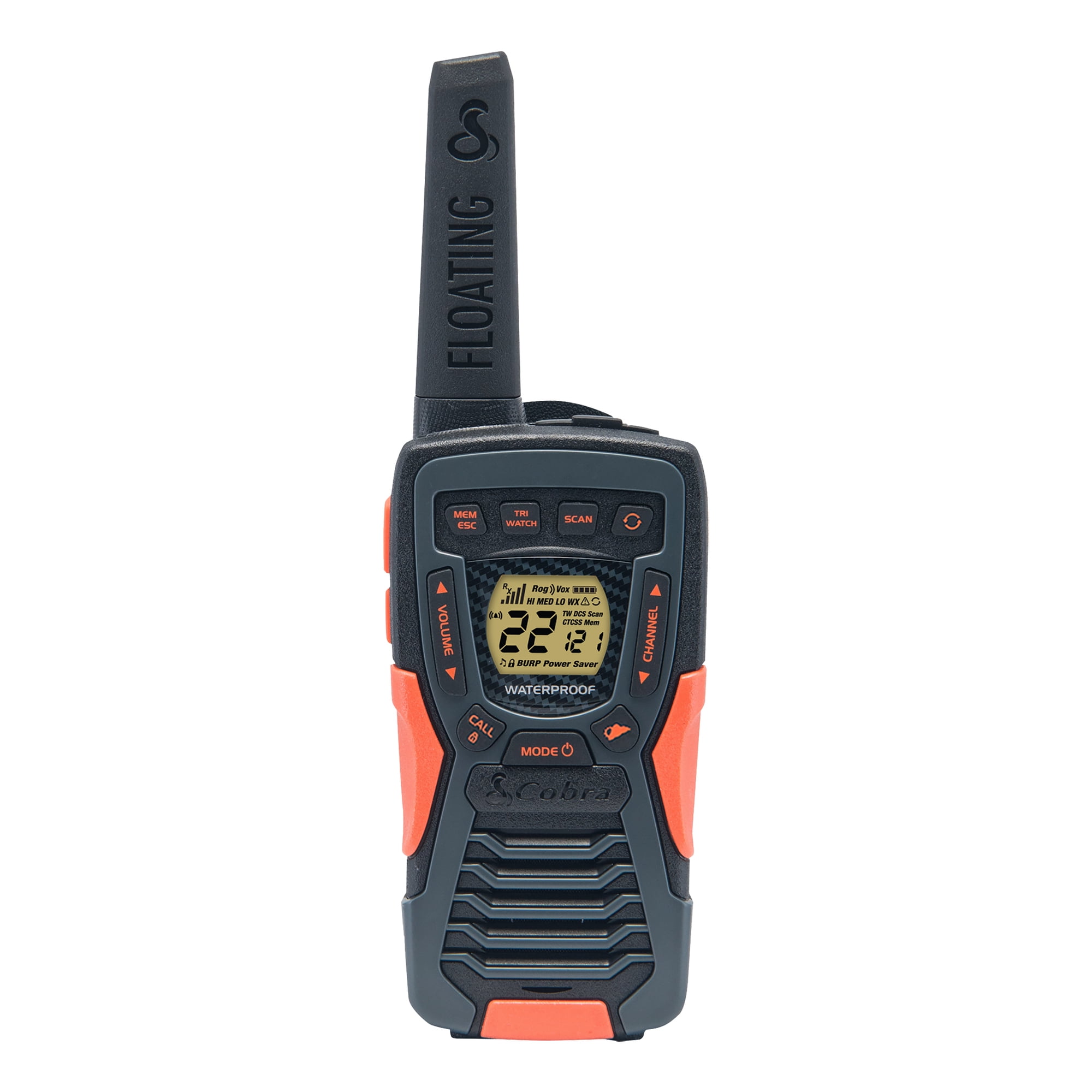 Cobra ACXT1037R FLT-1 Single Floating Walkie Talkie, 37-mile Range, IP67 Waterproof 2-Way Radio, 22 Channels