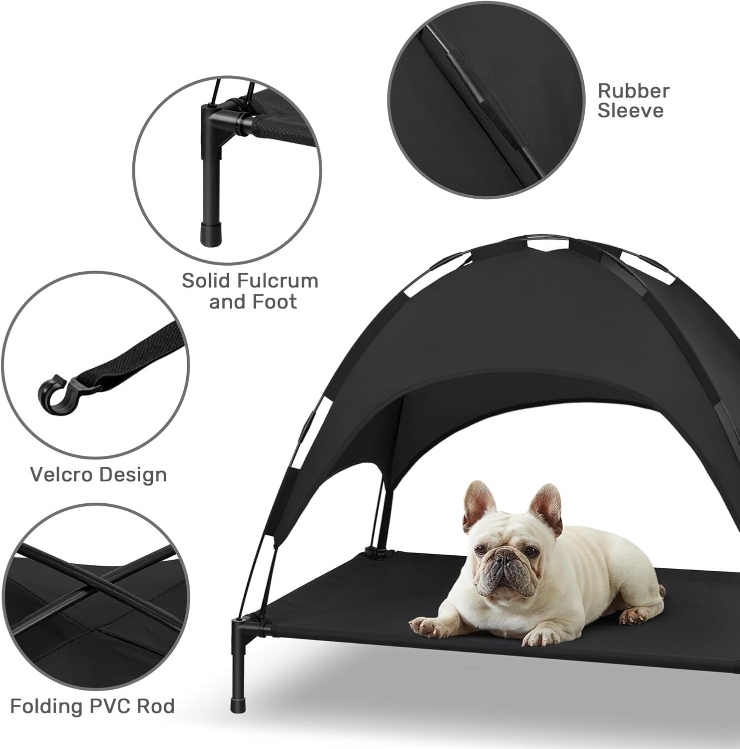Elevated Dog Bed with Canopy, Portable Dog Cot with Removable Shade Tent, Outdoor Raised Pet Cot Cooling Bed for Dogs