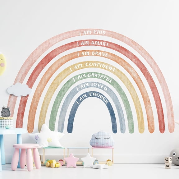 76.77x47.24'' Watercolor Large Rainbow Wall Decal Classroom Wall Decor with Inspirational Quote Peel and Stick Stickers Waterproof Wallpaper for Girls Kids Bedroom Nursery Playroom(Cute)