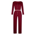 thumbnail image 4 of SELONE Lounge Sets for Women 2 Piece Outfits Pants Sets Dressy Solid Color Long Sleeve Cardigan Slim Buttoned Casual Pants Suit 36-Wine L, 4 of 5