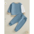 thumbnail image 5 of Baby Toddler Boy 2Pcs Fall Outfit 3 6 12 18 24 Months 2T 3T Long Sleeve Contrast Color Ribbed Hem Sweatshirt + Pants Set Clothes, 5 of 9