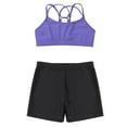 thumbnail image 3 of Zaldita Kids Girls 2Pcs Activewear Set Gymnastics Dance Sports Bra Crop Tops and Booty Shorts Tankini Lavender&Black 8, 3 of 7