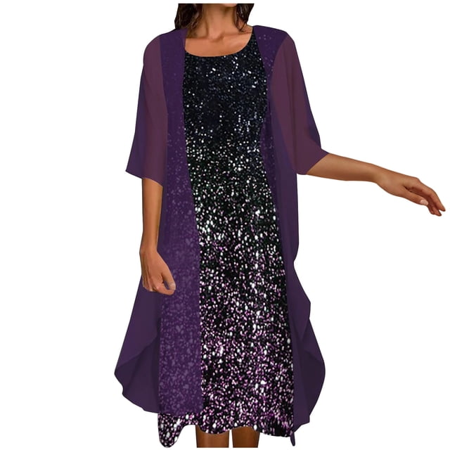 RKSTN Robes pour Femmes 2023 Mode Décontractée Col Rond Sans Manches Robe Maxi Couleur Unie Manteau en Chiffon Ensemble Deux Pièces