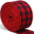 thumbnail image 3 of Linyer Christmas Linen Wired Ribbon Accessory Plaid Burlap Fabric Xmas Checkered Decoration Holiday Crafts Wrapping Black Red 15m, 3 of 8