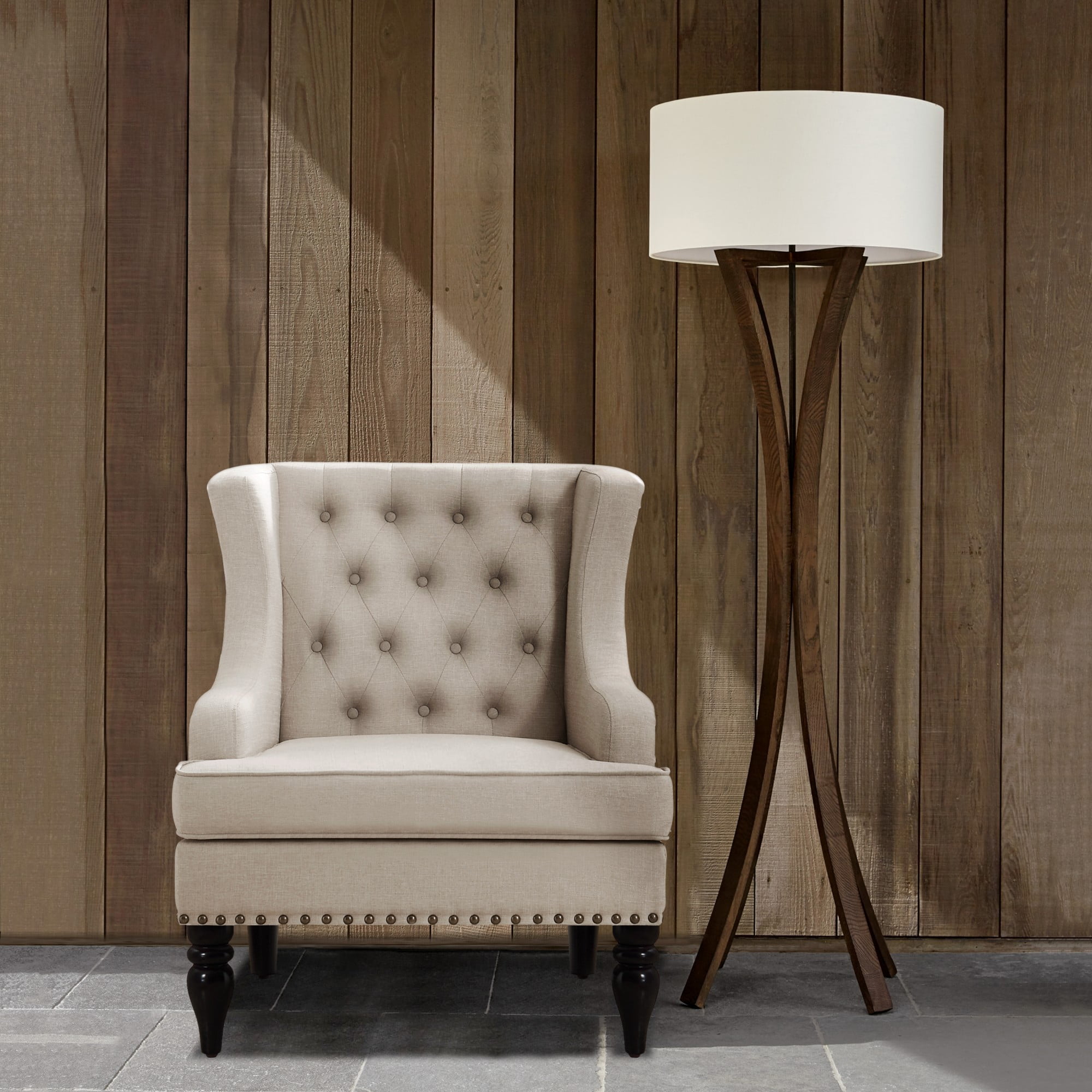 Gewnee Linen Accent Chair/Armchair with Solid Rubberwood Legs - Beige, Suitable for Living Room & Balcony