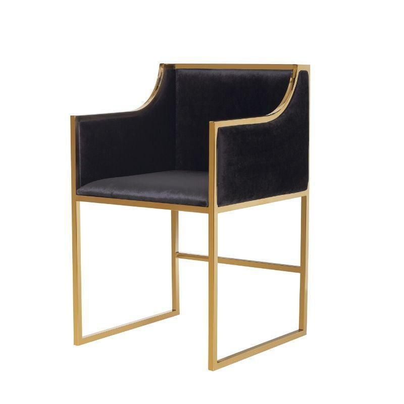 Take Me Home Black KARAT Dining Chair – Luxurious Modern Dining Chair with Soft Black Velvet Upholstery, Gold Metal Base, and Comfortable Armrests, Perfect for Elegant Dining Rooms or Contemporary Spa