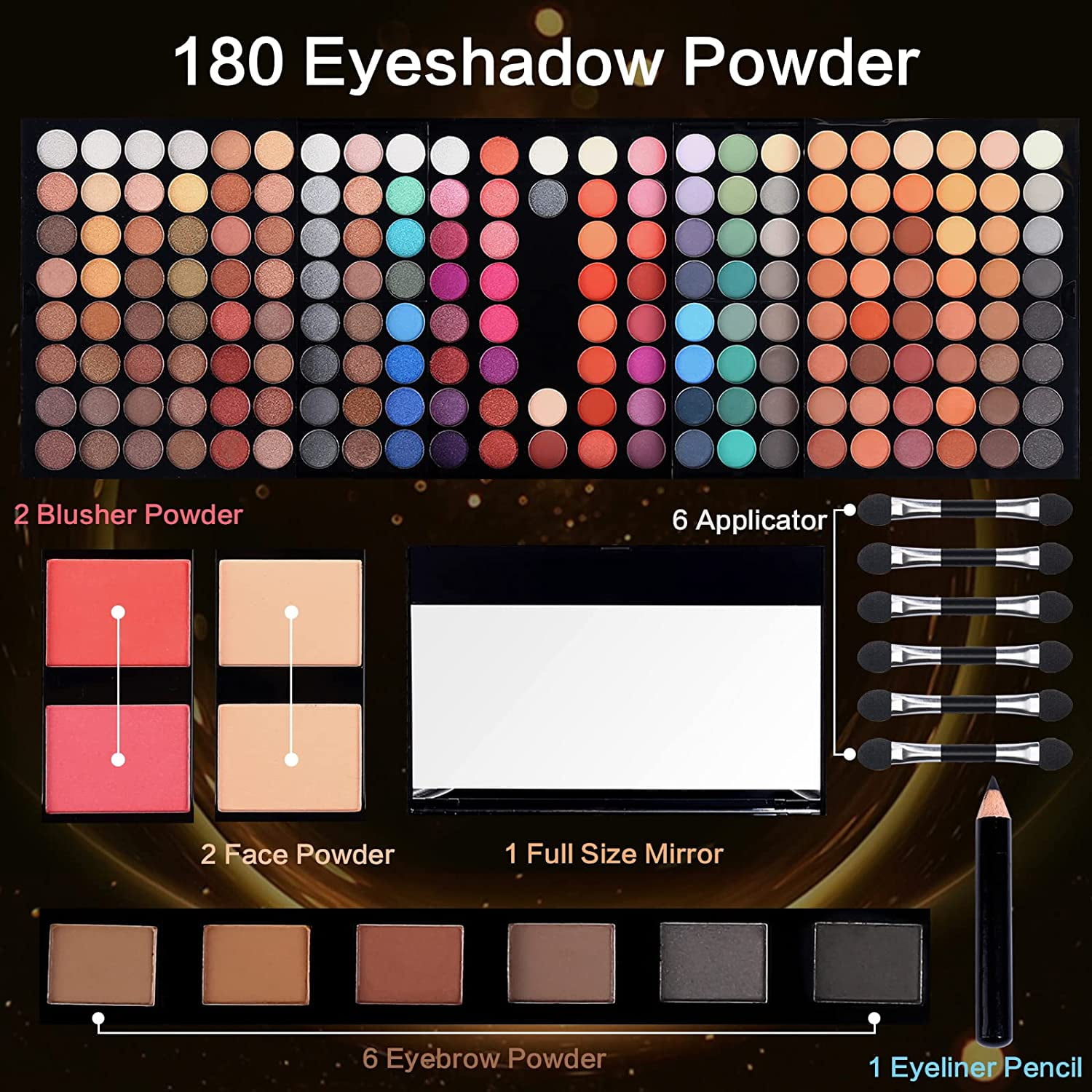 MISS ROSE 190 Colors Cosmetic Makeup Palette Set Kit Combination,Professional Makeup Kit for Women Full Kit,Makeup Pallet,Include Eyeshadow/Facial Blusher/Eyebrow Powder/Eyeliner Pencil/Mirror