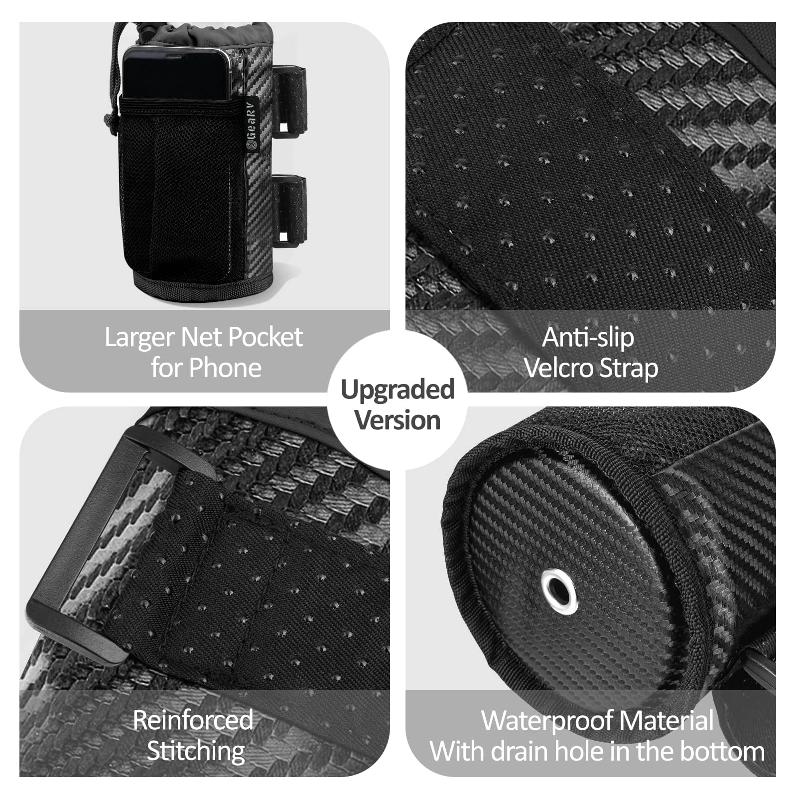 2pack Cup Holder For Bike  Scooter And Water Bottle Utv/atv Walker Golf Cart Beach Universal Drink Accessories With Net Pocket Cord Lock (carbon Fiber)