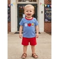 thumbnail image 3 of RUINIXCW Toddler Baby Boy Back to School Outfit Kids Summer Kindergarten Outfits Baby Boys First Day of School Outfit Short Sleeve Apple Pencil Embroidery Striped T Shirt and Shorts Set, 3 of 8