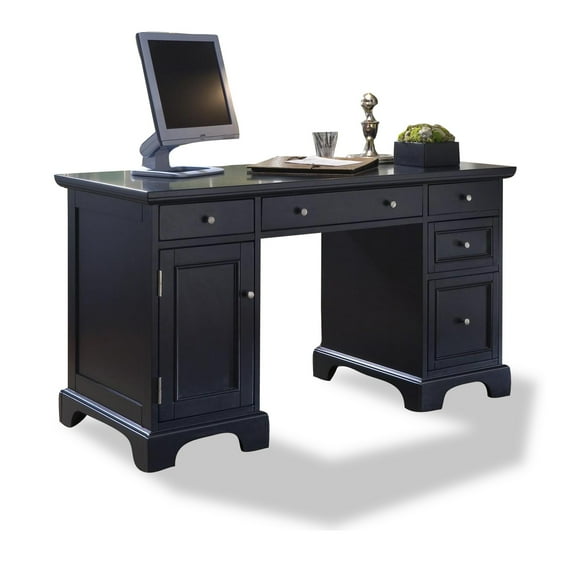 Homestyles Bedford Wood Pedestal Desk in Black
