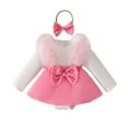 thumbnail image 2 of FAOWME Big Kids Girls Boys Romper Outfits Long Sleeve Round Neck Bow Comfortable Bodysuits Jumpsuits Headbands Set For Daily Wear Pink 6-9 Months, 2 of 4