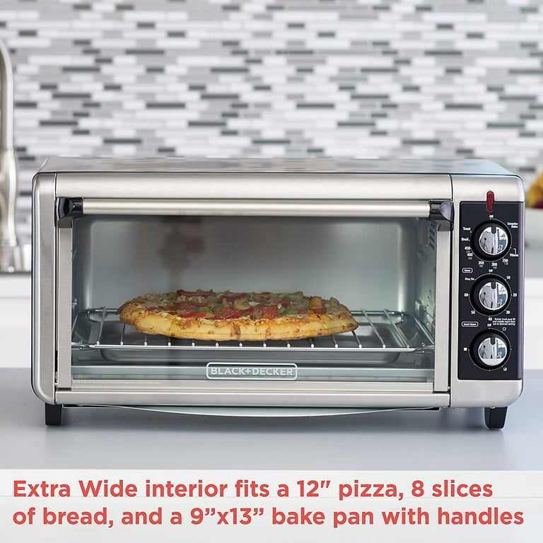  BLACK+DECKER TO3250XSB 8-Slice Extra Wide Convection Countertop  Toaster Oven, Includes Bake Pan, Broil Rack & Toasting Rack, Stainless  Steel/Black: Home & Kitchen