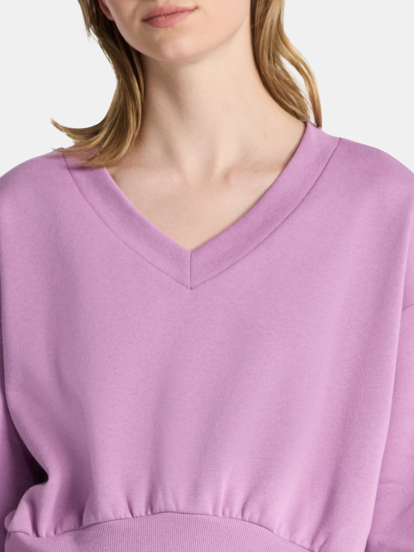 No Boundaries V-Neck Fleece Cropped Sweatshirt, Women's