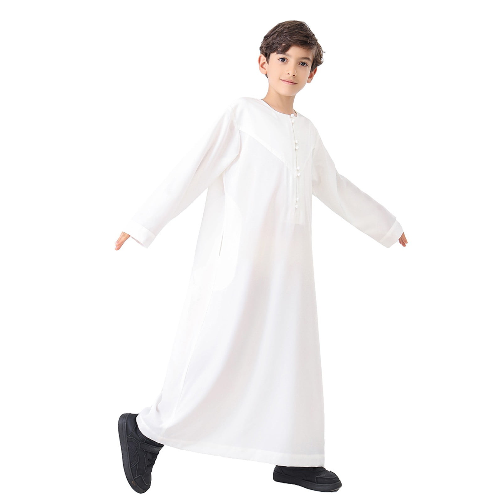 Little Kid Arabic Thobe Thobe Long Sleeve Kaftan Crew Robe National Teenage Boys Long Sleeve Embroidered Robe Set Arab Children's Wear under Shirts for Boy Boys Tee Shirts Large N 7-8 Years White