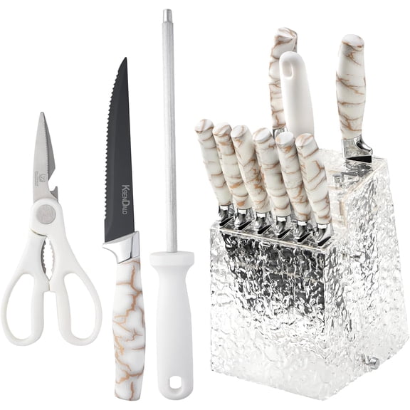 KSENDALO 14-Piece Kitchen Knife Set with Acrylic Block Holder