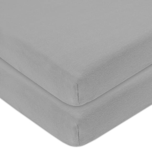 TL Care 2 Pack Cotton Value Jersey Knit Fitted Pack N Play Playard Sheet Gray Soft Breathable for Boys and Girls