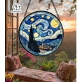 thumbnail image 3 of Starry Night Stained Glass Suncatcher, Van Gogh Acrylic Suncatcher, Gift for Art Lovers, Swirl Sky Window Decor, Impressionist Blue Art 4296990731, 3 of 4