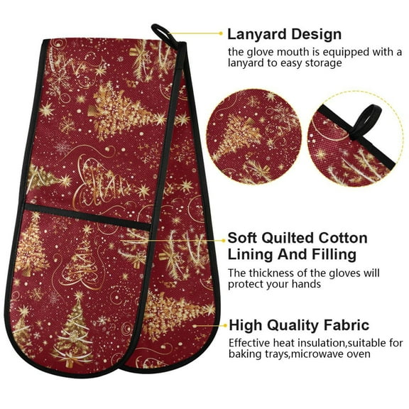 BZSMCE Oven Mitts Christmas Trees with Sonwflake Pattern Creative Pattern Resistant Kitchen Gloves