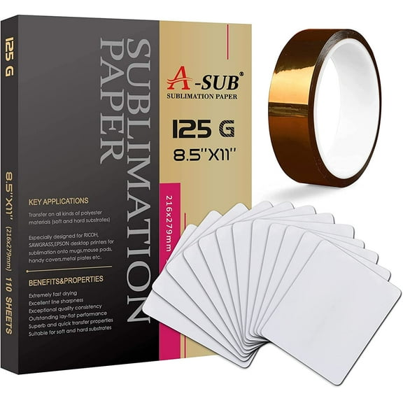 A-SUB Sublimation Paper 110 Sheets, Mouse Pad Blank for Sublimation 12 Pcs, Heat Resistant Tape 25mm, Bundle Sublimation Kit for DIY Gifts Crafts, for Heat Press Transfer