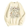 thumbnail image 4 of Women's Oversized Sweatshirts Spring Fall Trendy Casual Floral Printed Round Neck Long Sleeved Sportswear Pullover Hoodless Loose Sweatshirt Pullover Top Beige-L, 4 of 5