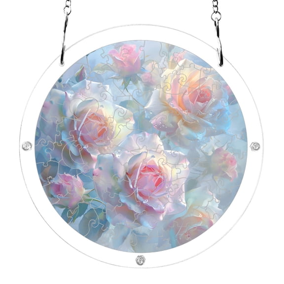 Roses Blooming Acrylic Jigsaw Puzzles 83 Pieces Suncatcher for Window Hanging 7.5 Inch Holiday Home Decor